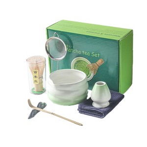 7 Pcs Matcha Set, Gradient Green Matcha Kit with Ceramic Bowl, Bamboo Whisk & Holder, Scoop & Rest, Stainless Steel Sifter, Tea Towel - 1 of 4