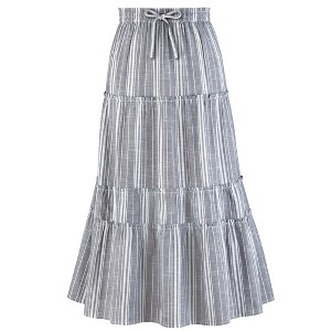 Collections Etc Striped Tiered Pull-On Elasticized Drawstring Waist Skirt - 1 of 4