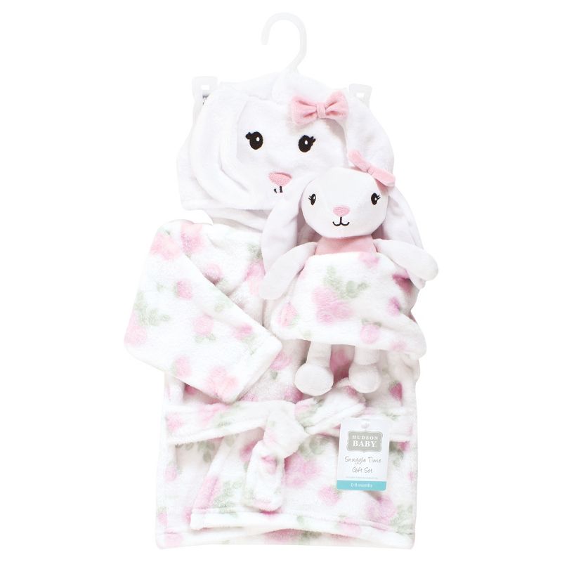 Hudson Baby Infant Girl Plush Bathrobe and Toy Set, Bunny, One Size, 2 of 5