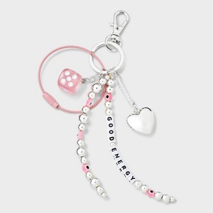 Little Words Project Good Energy Bag Charm Keychain - Silver/Pink One Size: Acrylic Jewelry Accessory, 7" Length - 1 of 1