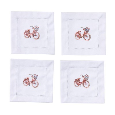 Transpac Cotton Hemstitched Bike Cocktail Napkins Set of 4 Home Decor Patriotic Kitchen Textiles Cotton
