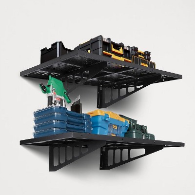 2 Piece Garage Wall Mount Floating Storage Shelf, 20" x 48" Heavy Duty Garage Wall Shelf with Hooks, Floating Shelves, 560lb Load Capacity