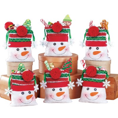 Collections Etc Holiday Snowman Treat Bags with Pom Pom Trim