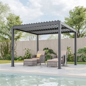 Sonkuki Louvered Pergola Aluminum Pergola Modern Outdoor Pergola with Adjustable Roof - 1 of 4