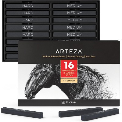 Arteza Compressed Charcoal Medium Grade and Hard Grade - 16 Pack (ARTZ-4391)