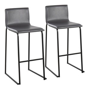 Set of 2 Mara Upholstered Barstools Gray/Black - Lumisource: Modern, Fixed Height, Faux Leather, Steel Base - 1 of 4