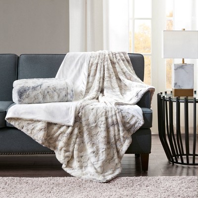 Luxurious Oversized Natural Faux Fur & Knit Throw Blanket 60"x70"