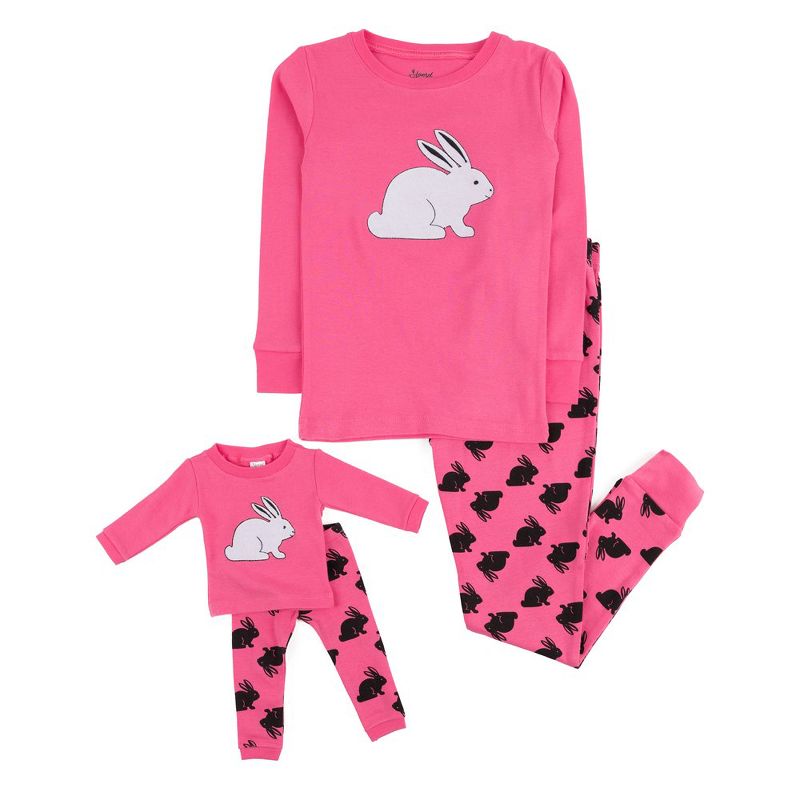 Leveret Girl and Doll Matching Cotton Animal Design Pajamas, 1 of 5