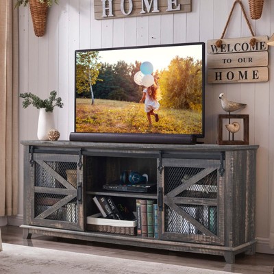 OKD 66" Farmhouse TV Stand w/Sliding Barn Door, TV Console for 75 Inch TV
