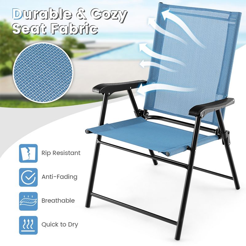 Tangkula Set of 2 Patio Folding Chairs Outdoor Portable Pack Lawn Chairs w/ Armrests, 4 of 8