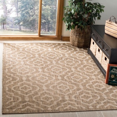 Resort-Style Natural Brown 95" Square Synthetic Outdoor Rug