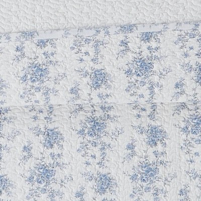 White and Blue Floral Cotton Full Quilt Set