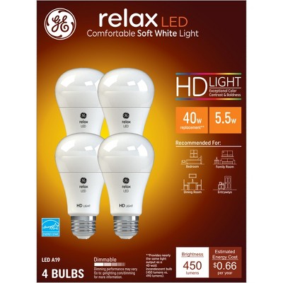 GE 4pk 40W Relax A19 LED Light Bulbs Soft White