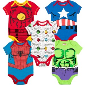 Marvel Avengers Hulk Captain America Iron Man Baby 5 Pack Bodysuits Newborn to Infant - 1 of 4