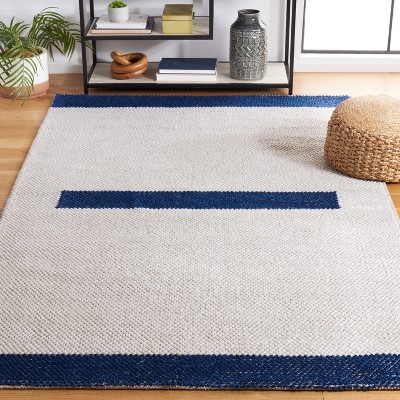 Ivory and Navy Striped Wool Flat Woven 4' x 6' Rug