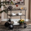 Huntley Wood and Metal Mobile Wine Cart Walnut Brown/Black - Baxton Studio - 2 of 4