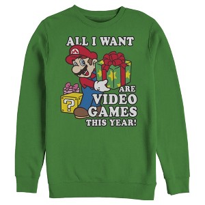 Men's Nintendo Christmas Mario All I Want Are Video Games Sweatshirt - 1 of 3