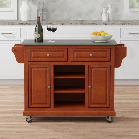 Glenwillow Home Kitchen Cart In Cherry With Stainless Steel Top : Target