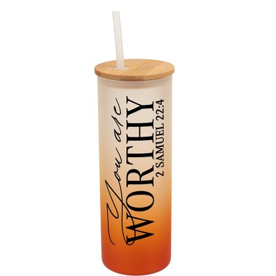 Elanze Designs You Are Worthy Vertical Walk in Faith Wrap-Around Design 25 Ounce Frosted Gradient Glass On-The-Go Coffee Travel Skinny Tumbler Mug
