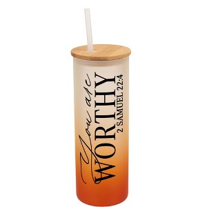 Elanze Designs You Are Worthy Vertical Walk in Faith Wrap-Around Design 25 Ounce Frosted Gradient Glass On-The-Go Coffee Travel Skinny Tumbler Mug - 1 of 1