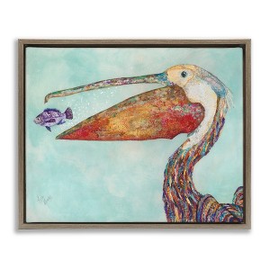 Stupell Industries Pelican with Purple Fish Floating Frame Canvas Art - 1 of 4
