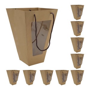 Unique Bargains Bouquet Bag with Transparent Window Florist Gift Packaging for Birthday Christmas Wedding 10 Pcs - 1 of 4