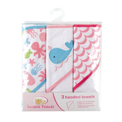 Luvable Friends Baby Girl Cotton Terry Hooded Towels, Pink, One Size
