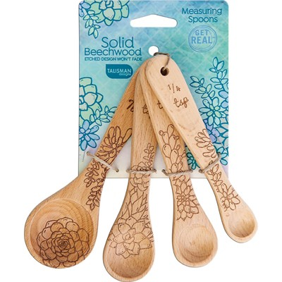Talisman Designs Laser Etched Honey Bee Beechwood Measuring Spoons, Succulent Collection, Set of 4