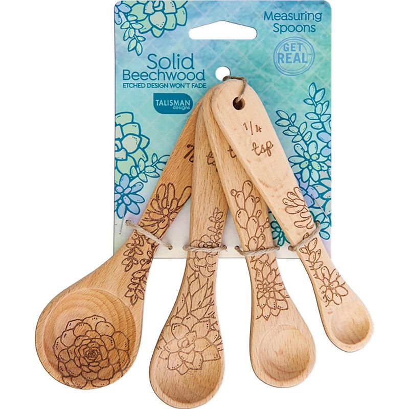 Talisman Designs Laser Etched Honey Bee Beechwood Measuring Spoons, Succulent Collection, Set of 4, 1 of 2