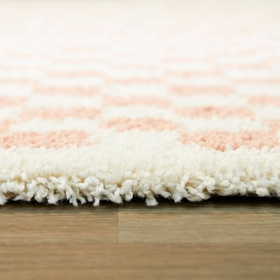 Pink and White Checkered Square Shag Kids' Rug