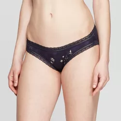 Women's Cotton Bikini Underwear with Lace - Auden™ Black Celestial M