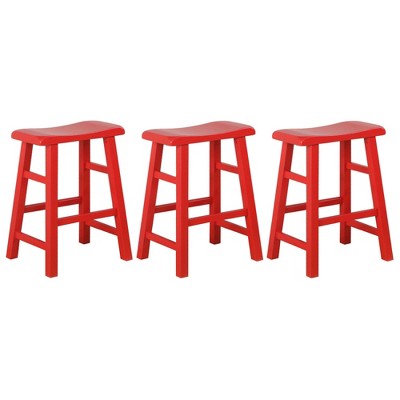 eHemco Heavy-Duty Solid Wood Saddle Seat Kitchen Counter Height Barstools, 24 Inches, Set of 3