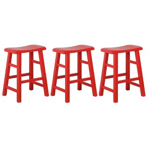 eHemco Heavy-Duty Solid Wood Saddle Seat Kitchen Counter Height Barstools, 24 Inches, Set of 3 - 1 of 4
