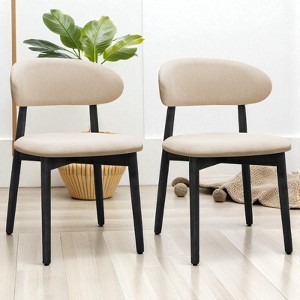 Set of 2 Upholstered Dining Chairs with Cotton-Linen Fabric and Solid Wood Legs, Modern Armless Kitchen Chairs for Dining Room, Living Room - 1 of 4