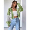Women's Color Block Crop Cardigan Top Bishop Long Sleeve Open Front Sweater - 4 of 4