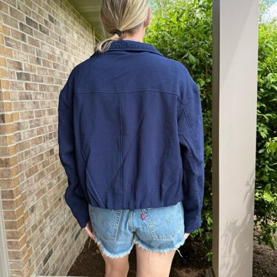 Women's Full Zipped Modern Gauze Jacket - A New Day™ Navy Blue 1X