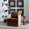 KINWELL 100% Top Grain Genuine Leather Oak Frame Rattan Swivel Barrel Armchair - 3 of 4