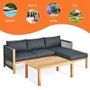 Tangkula 3PCS Patio Acacia Wood Sofa Furniture Set Thick Cushion W/ Nylon Rope Armrest Gray - 3 of 4