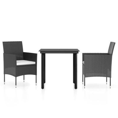 vidaXL Garden Dining Set Black PE rattan, powder-coated steel, glass