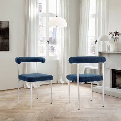 Armen Living Set of 2 Shannon Brushed Stainless Steal and Fabric Dining Chairs