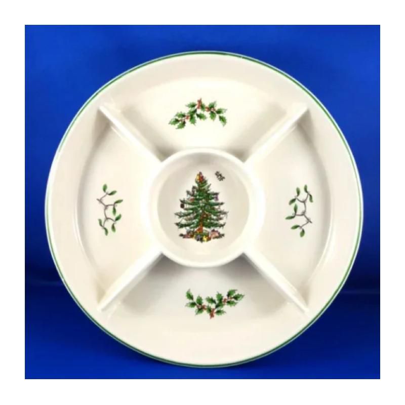 Spode Christmas Tree 5-Section Hors D'oeuvres Low Platter, 10 inch, 5 of 6