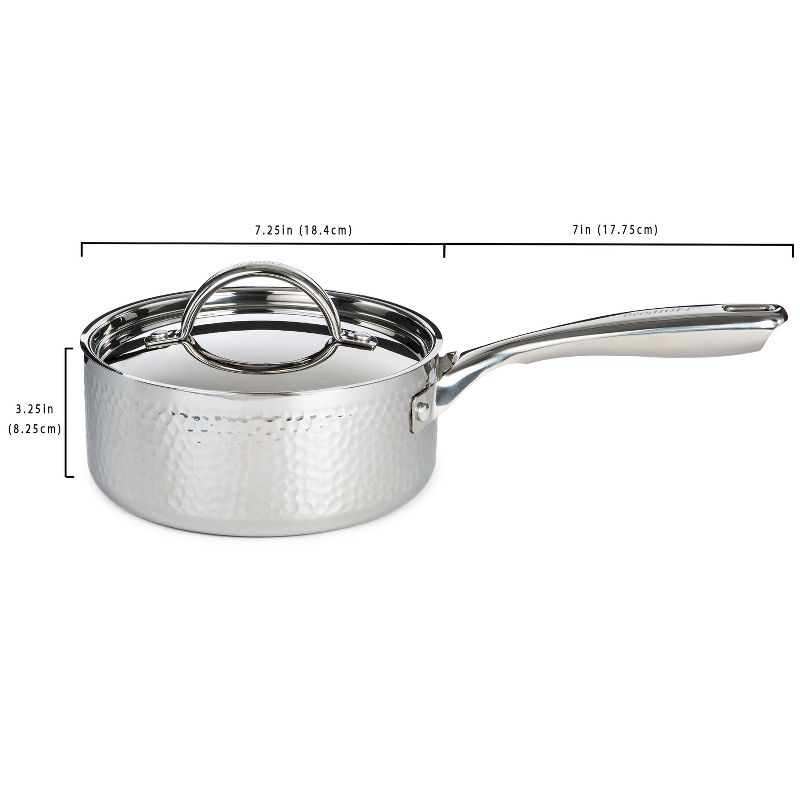 BergHOFF Vintage Tri-Ply Stainless Steel Saucepan With Stainless Steel Lid, Hammered, Silver, 5 of 8