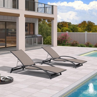 PURPLE LEAF Outdoor Chaise Lounge Chair Set of 2 Patio Pool Lounger Chairs with Wooden Armrest Sunbathing Tanning Recliner for Outside Backyard