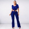 Slickblue Women's Fringe Crop Top and Knit Pants Set - Dance Outfit in Rust, Royal Blue, or Black, Size S-L - 3 of 4