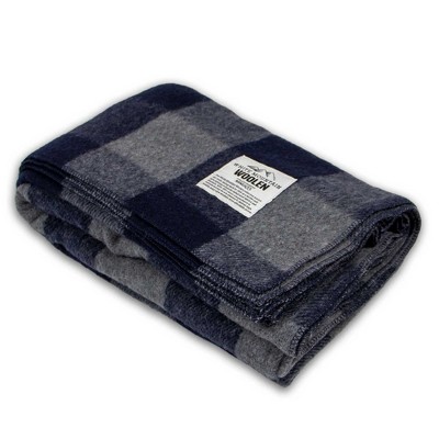 Minus33 Merino Wool M33 Camp Throw Blanket White Mountain Woolen Gray and Blue Plaid