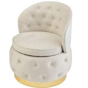 NicBex Velvet Round Swivel Accent Chair,Upholstered Swivel Living Room Chair with Curved Tufted Back and Storage,Accent Chairs for Living Room,Beige - 1 of 4