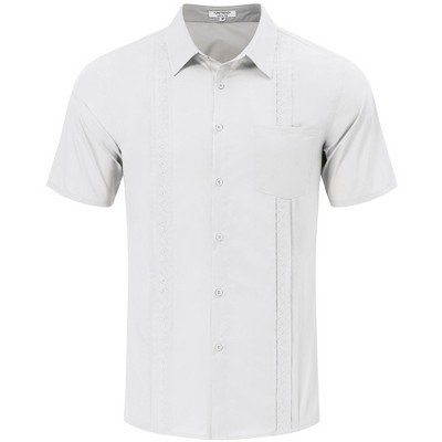 Men's Cotton Linen Shirt Short Sleeve Cuban Guayabera Casual Summer Beach Button Down Shirts With Pocket