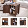 OKD Nightstand with Charging Station, Farmhouse End Table w/Barn Door - 3 of 4