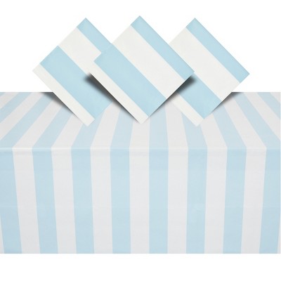 Blue Panda Plastic 3 Pack Beach Themed Table Cover & Disposable Tablecloths for Birthday Party, Summer BBQ Supplies, Blue and White, 54 x 108 In