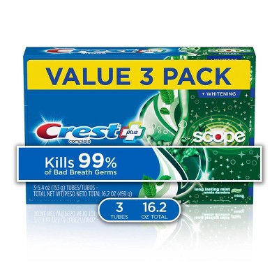 Crest + Scope Outlast Complete Whitening Toothpaste Mint Value Pack - 3ct - 16.2oz